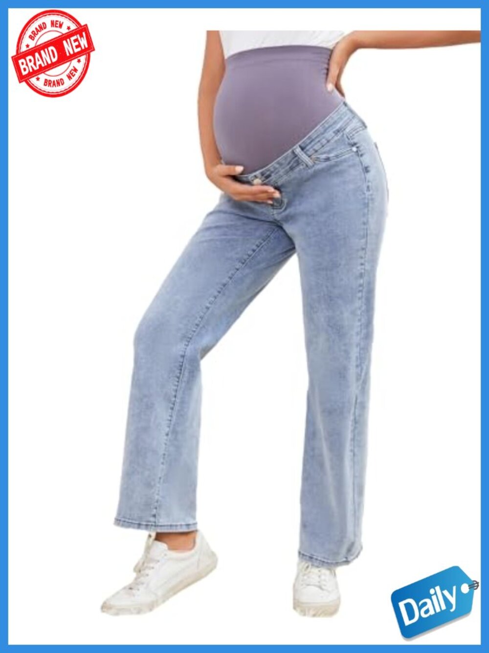 Maternity Jeans for Women Over Belly Stretch Denim Straight Leg with Pockets